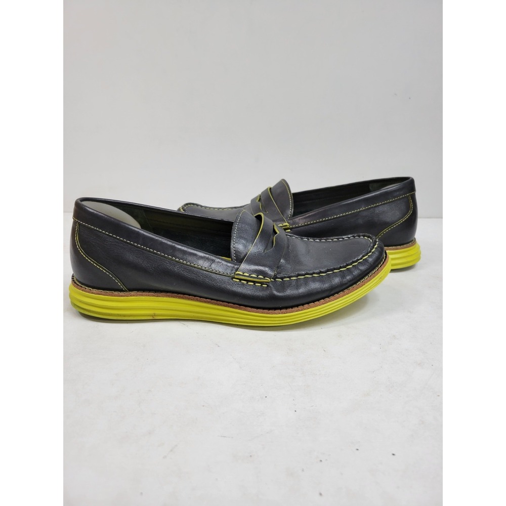 Cole Haan LunarGrand Women's Penny Loafers Black Leather Volt Yellow Size 7B - Picture 6 of 9